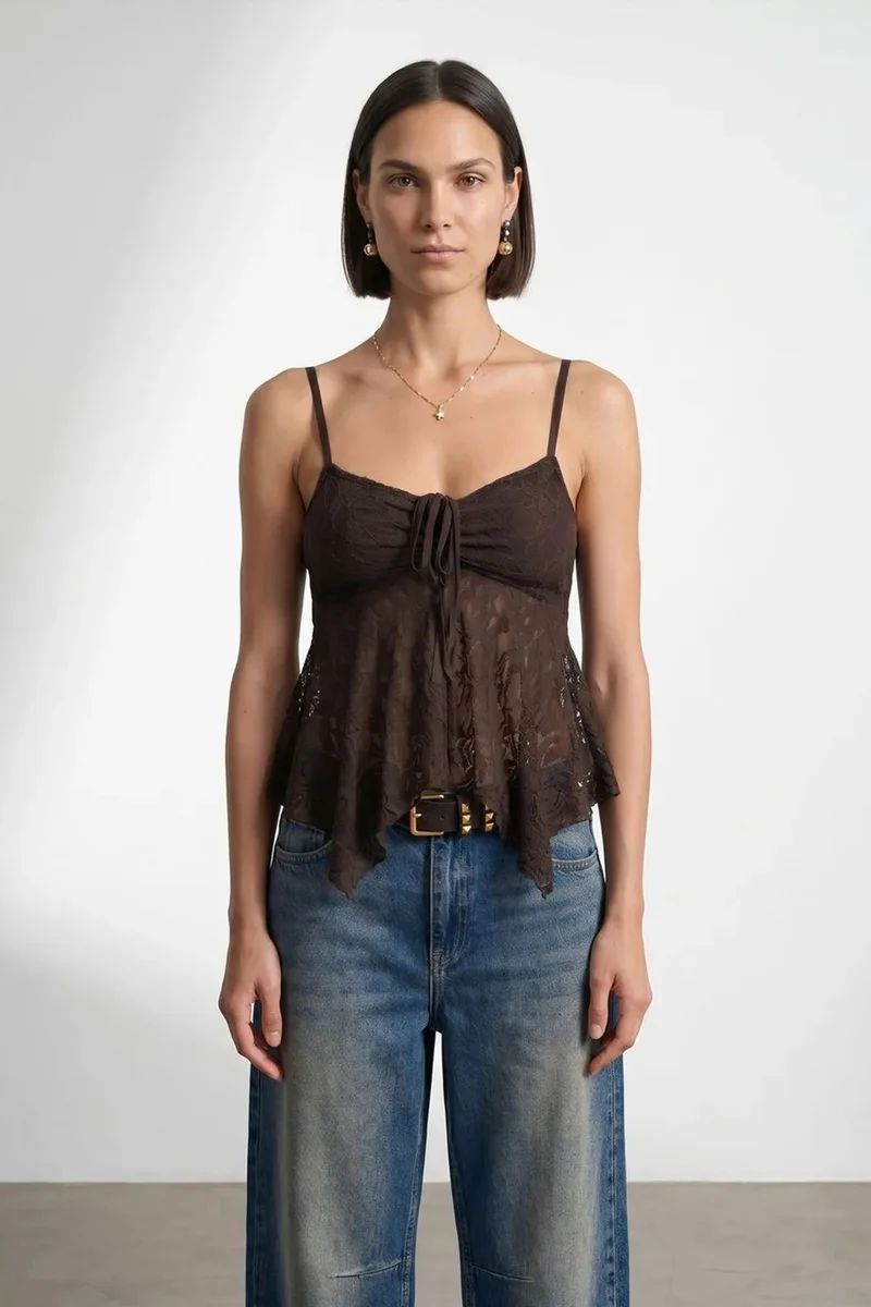 Dilvin Black DILVIN Lace Tie-front Sleeveless Blouse for Women | Best Price UAE