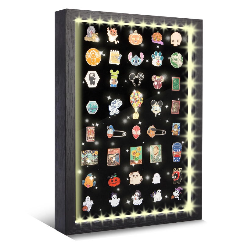 swakuszy Light Up Pin Display Case â€“ 16x12 Black Enamel Pin Display Board with Light, Pin Holder and Pin Collection Display Frame, Pin Display for Wall or Tabletop, Pin Board for Enamel Pins - Image 1