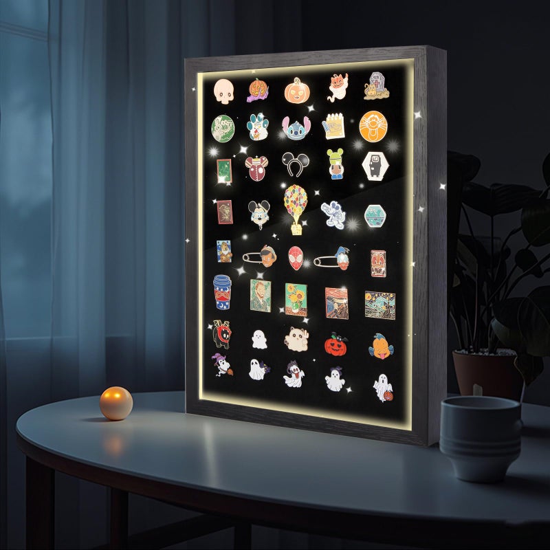 swakuszy Light Up Pin Display Case â€“ 16x12 Black Enamel Pin Display Board with Light, Pin Holder and Pin Collection Display Frame, Pin Display for Wall or Tabletop, Pin Board for Enamel Pins - Image 2