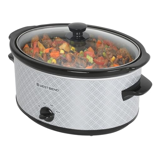West Bend Slow Cooker 6-Quart Manual Crockery Style with Dishwasher Safe Oval Ceramic Crockpot and Glass Lid Two Temperature Settings Plus Keep Warm, 330-Watts, Silver - Image 2
