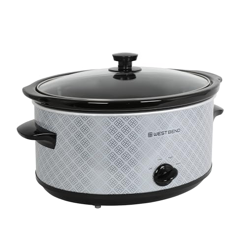 West Bend Slow Cooker 6-Quart Manual Crockery Style with Dishwasher Safe Oval Ceramic Crockpot and Glass Lid Two Temperature Settings Plus Keep Warm, 330-Watts, Silver - Image 1