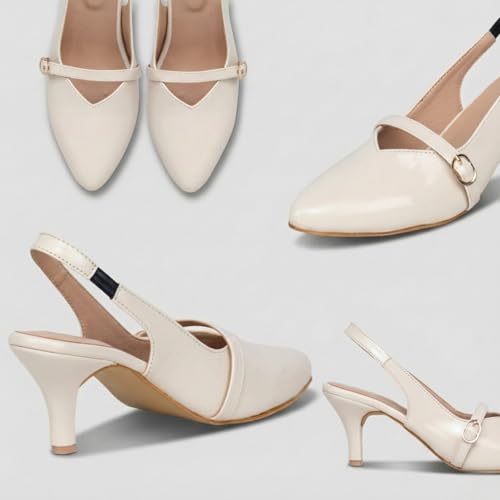TRASE Stylish Kitten Heels for Women | Closed Toe Sandals with Elastic Strap | Comfortable Party & Office Wear (Cream, 6 UK) - Image 4