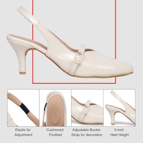 TRASE Stylish Kitten Heels for Women | Closed Toe Sandals with Elastic Strap | Comfortable Party & Office Wear (Cream, 6 UK) - Image 2