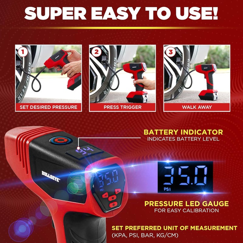 EMSON Bullseye Pro Digital Tire Inflator - Rechargeable Air Compressor with LED Lights - Image 4