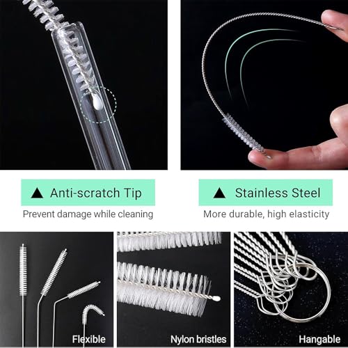 BowieMall Straw Cleaning Brush Stainless Steel Nylon Cleaner Brushes for Long Straw with Tiny Brush for Straw Sipper (Pack of 10) - Image 2