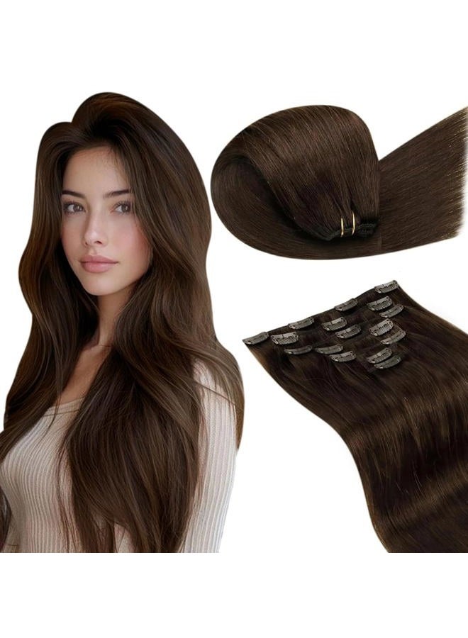 LaaVoo Brown Clip in Hair Extensions Real Human Hair Brown Real Hair Extensions Clip in Human Hair Brown Clip in Extensions Human Hair Natural Straight Full Head Hair Extensions 20 Inch 7Pcs 120G - Image 1