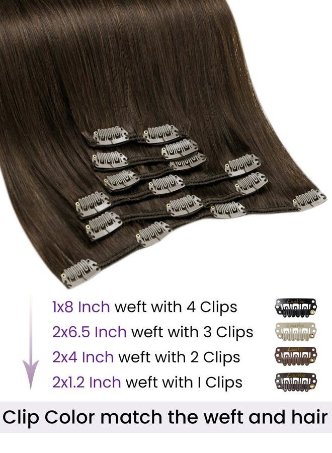 LaaVoo Brown Clip in Hair Extensions Real Human Hair Brown Real Hair Extensions Clip in Human Hair Brown Clip in Extensions Human Hair Natural Straight Full Head Hair Extensions 20 Inch 7Pcs 120G - Image 3