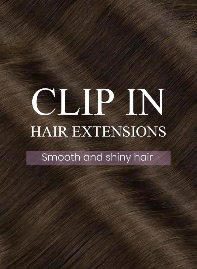LaaVoo Brown Clip in Hair Extensions Real Human Hair Brown Real Hair Extensions Clip in Human Hair Brown Clip in Extensions Human Hair Natural Straight Full Head Hair Extensions 20 Inch 7Pcs 120G - Image 4
