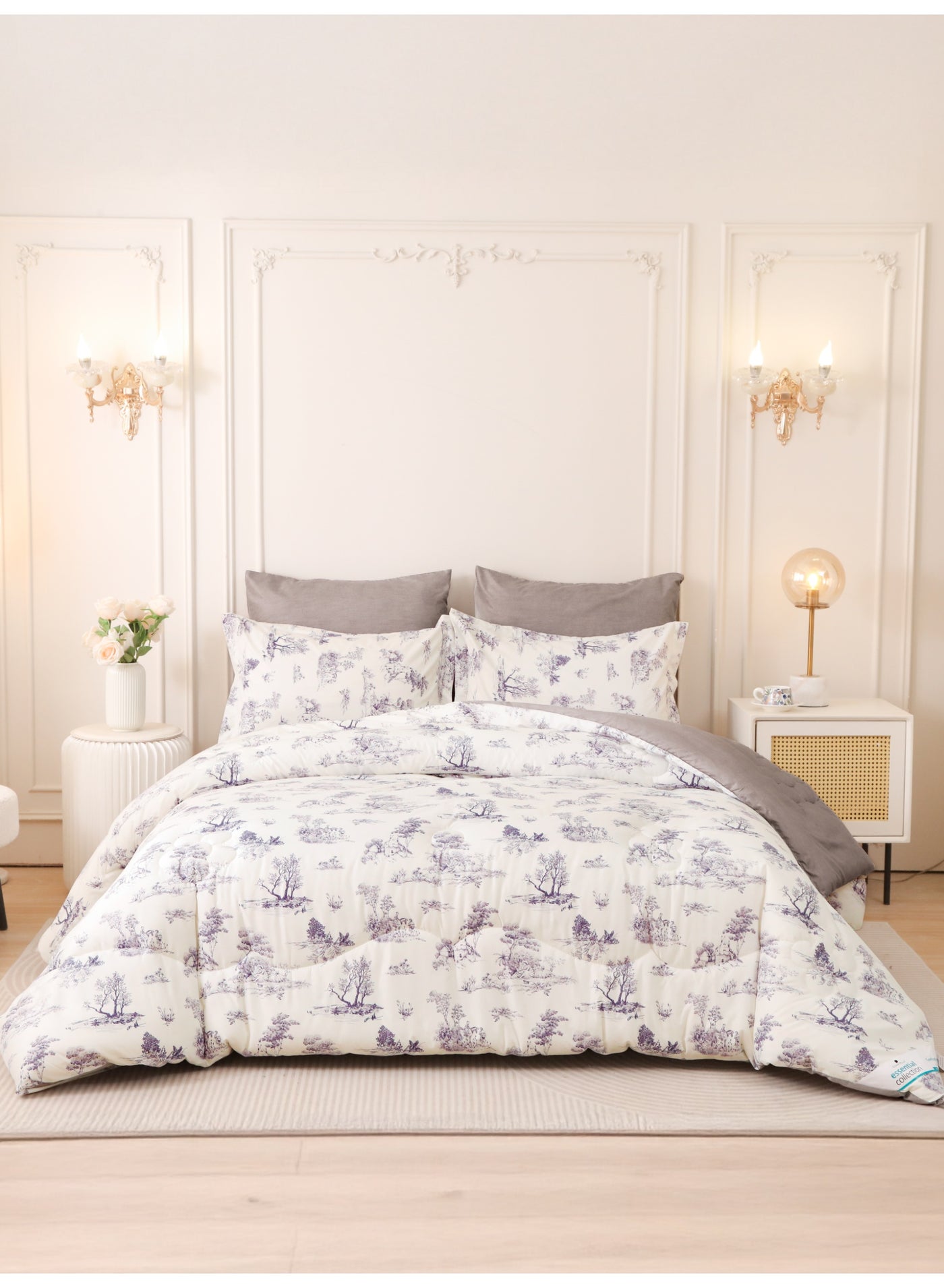 6-Pcs Printed King Comforter Set | Fits 200x200 cm Size Bed | Soft Brushed Microfiber | Reversible Printed Comforter | 350 GSM Down Alternative Fill