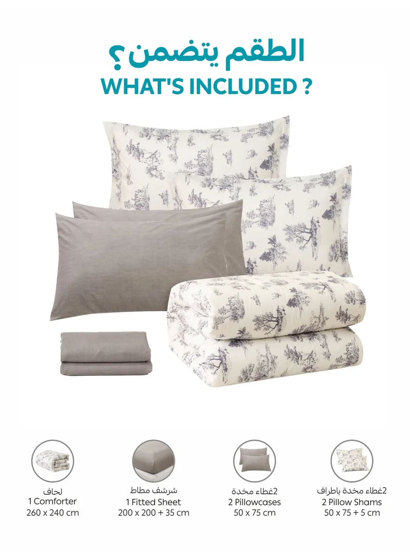Donetella KING 6-Pcs Printed King Comforter Set | Fits 200x200 cm Size Bed | Soft Brushed Microfiber | Reversible Printed Comforter | 350 GSM Down Alternative Fill  | Best Price UAE