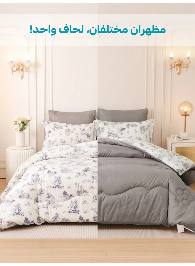 Donetella KING 6-Pcs Printed King Comforter Set | Fits 200x200 cm Size Bed | Soft Brushed Microfiber | Reversible Printed Comforter | 350 GSM Down Alternative Fill  | Best Price UAE