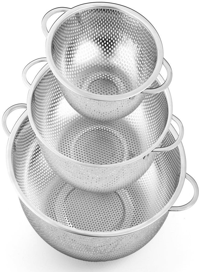 Cptoion 3 Pack Stainless Steel Colanders, Micro-Perforated Strainer Basket with Handle for kitchen, Metal Colander Strainer for Pasta, Fruits Vegetables, Noodles,Dishwasher Safe(1/3/5 Quart) - Image 1