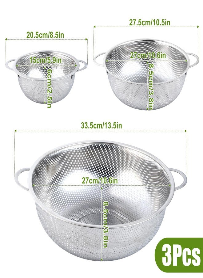 Cptoion 3 Pack Stainless Steel Colanders, Micro-Perforated Strainer Basket with Handle for kitchen, Metal Colander Strainer for Pasta, Fruits Vegetables, Noodles,Dishwasher Safe(1/3/5 Quart) - Image 2