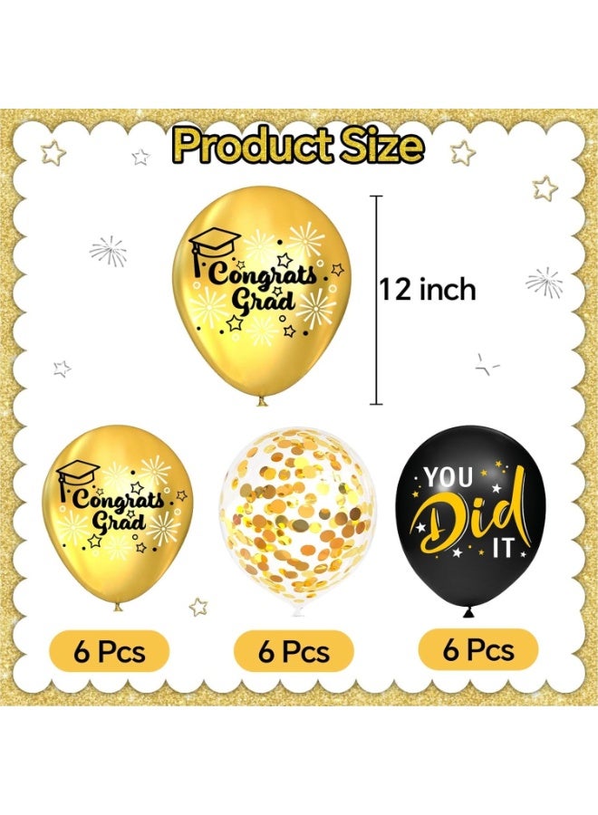 18 Black and Gold Graduation Balloon Set (Latex, 12 Inches), Ideal for University or High School Graduation Ceremonies - Image 5