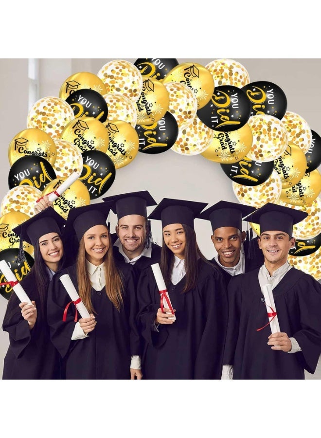 18 Black and Gold Graduation Balloon Set (Latex, 12 Inches), Ideal for University or High School Graduation Ceremonies - Image 3