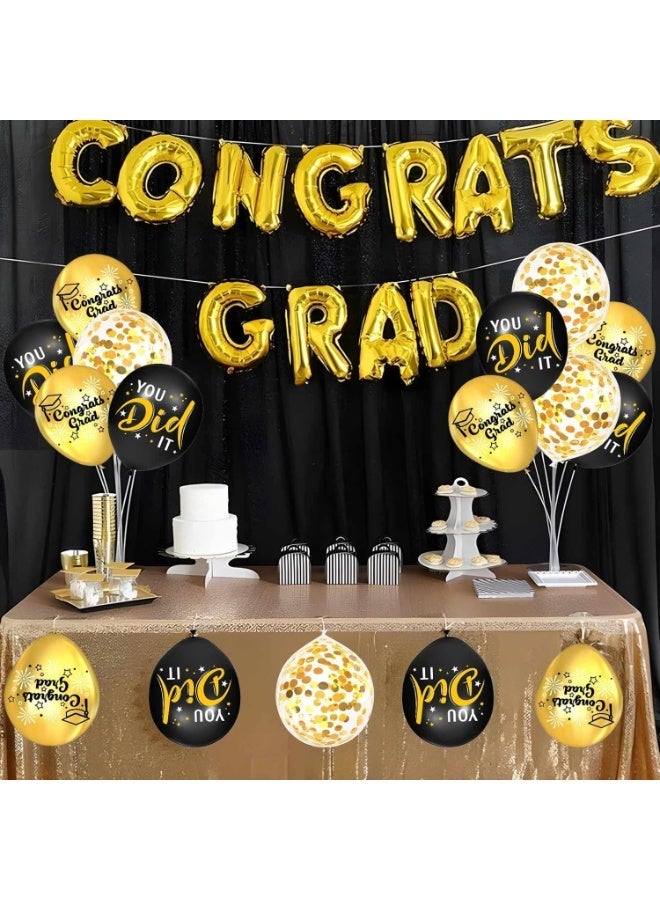 18 Black and Gold Graduation Balloon Set (Latex, 12 Inches), Ideal for University or High School Graduation Ceremonies - Image 4