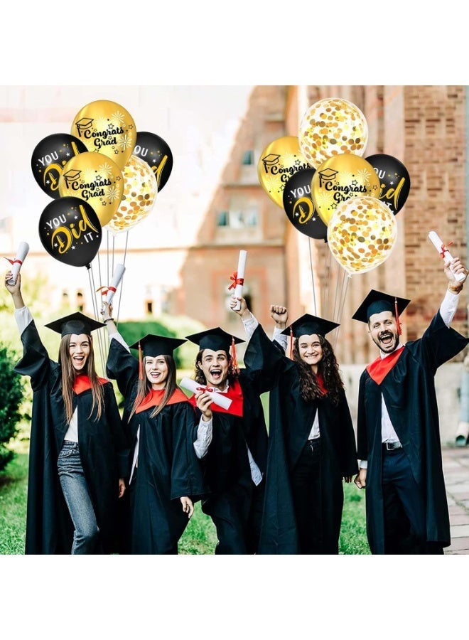 18 Black and Gold Graduation Balloon Set (Latex, 12 Inches), Ideal for University or High School Graduation Ceremonies - Image 2