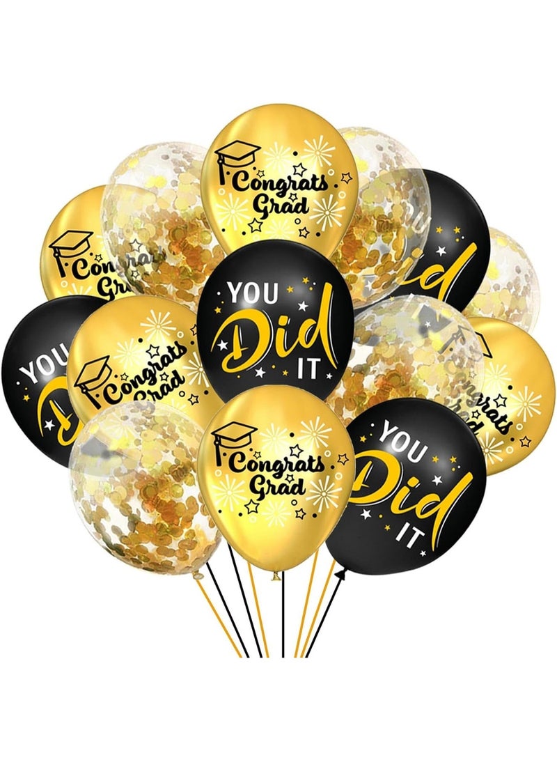 18 Black and Gold Graduation Balloon Set (Latex, 12 Inches), Ideal for University or High School Graduation Ceremonies - Image 1