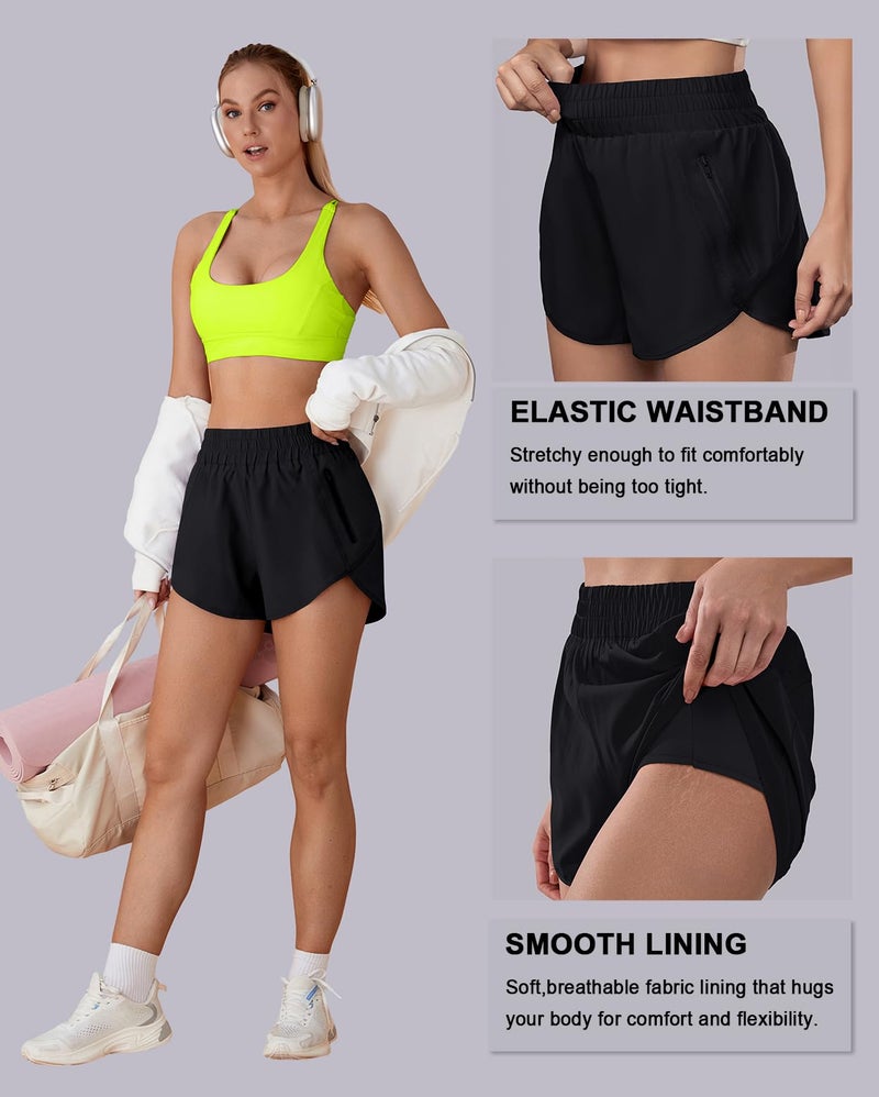 BMJL Women's Running Shorts Elastic High Waisted with Pockets, 2.5" Sporty Workout Quick Dry Athletic Shorts(S,Black) - Image 4