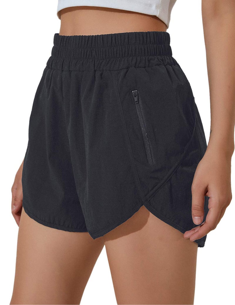 BMJL Women's Running Shorts Elastic High Waisted with Pockets, 2.5" Sporty Workout Quick Dry Athletic Shorts(S,Black) - Image 1