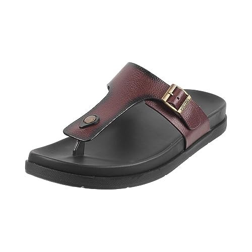 Metro Men's Brown Faux Leather Buckle Thong Slippers UK/9 EU/43(16-761) - Image 1