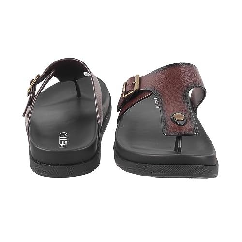Metro Men's Brown Faux Leather Buckle Thong Slippers UK/9 EU/43(16-761) - Image 5
