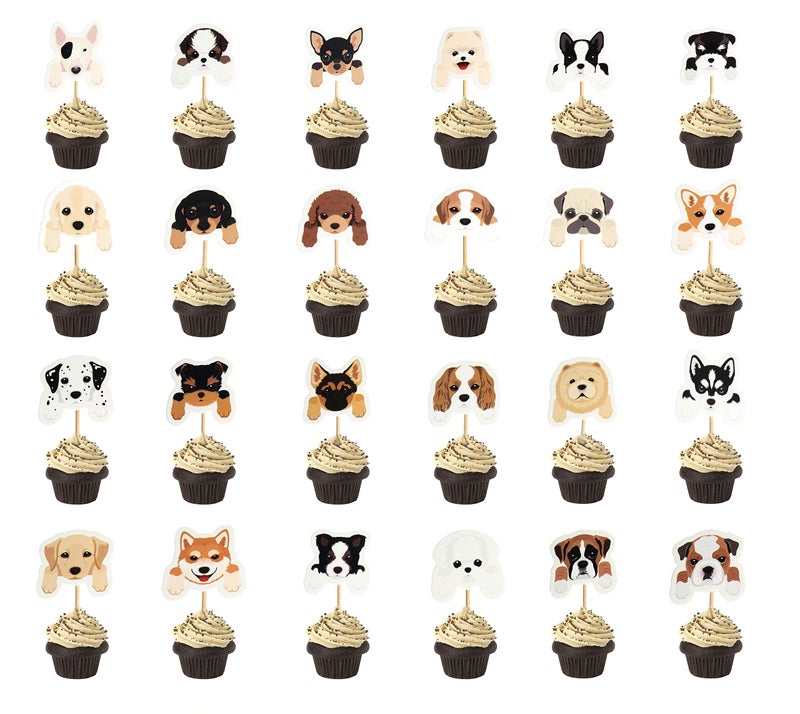 MEETINGU Set of 24 Puppy Cupcake Toppers Dog Adoption Pet Birthday Party Cake Decoration Supplies - Image 3