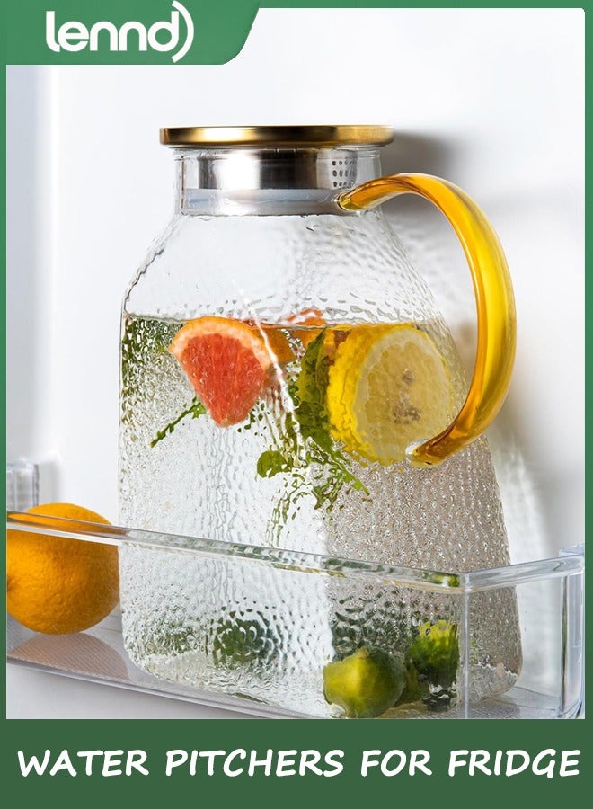 LENND Glass Pitcher With Lid and Spout, 1.8 Liter 60 oz Glass Pitchers With Handle And Lid, Jug Water Pitchers For Fridge, Carafe Jar for Hot/Cold Water Iced Tea Juice Coffee Milk Beverage - Image 1