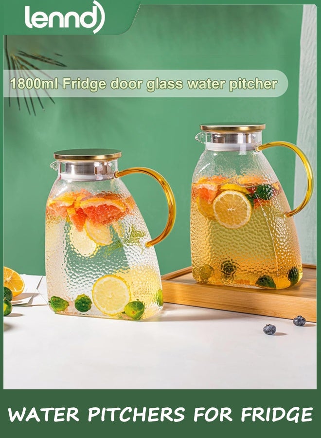 LENND Glass Pitcher With Lid and Spout, 1.8 Liter 60 oz Glass Pitchers With Handle And Lid, Jug Water Pitchers For Fridge, Carafe Jar for Hot/Cold Water Iced Tea Juice Coffee Milk Beverage - Image 2