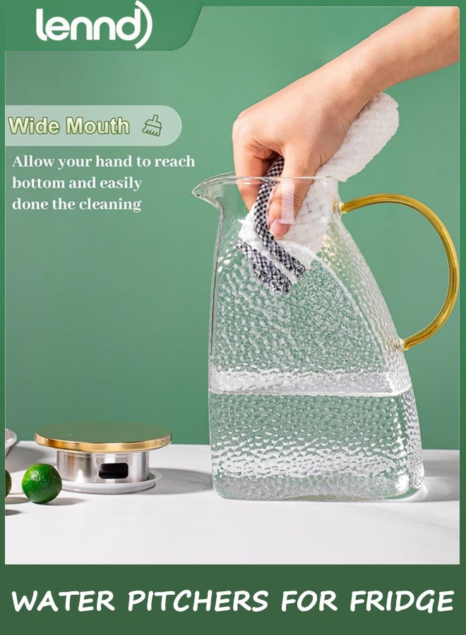 LENND Glass Pitcher With Lid and Spout, 1.8 Liter 60 oz Glass Pitchers With Handle And Lid, Jug Water Pitchers For Fridge, Carafe Jar for Hot/Cold Water Iced Tea Juice Coffee Milk Beverage - Image 3