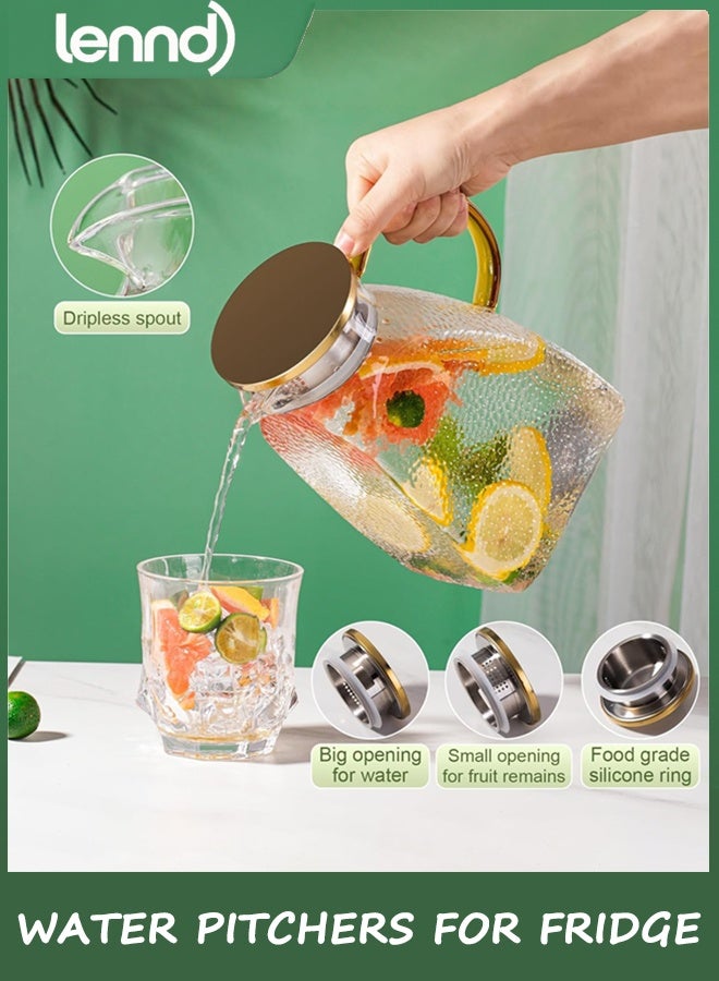 LENND Glass Pitcher With Lid and Spout, 1.8 Liter 60 oz Glass Pitchers With Handle And Lid, Jug Water Pitchers For Fridge, Carafe Jar for Hot/Cold Water Iced Tea Juice Coffee Milk Beverage - Image 4