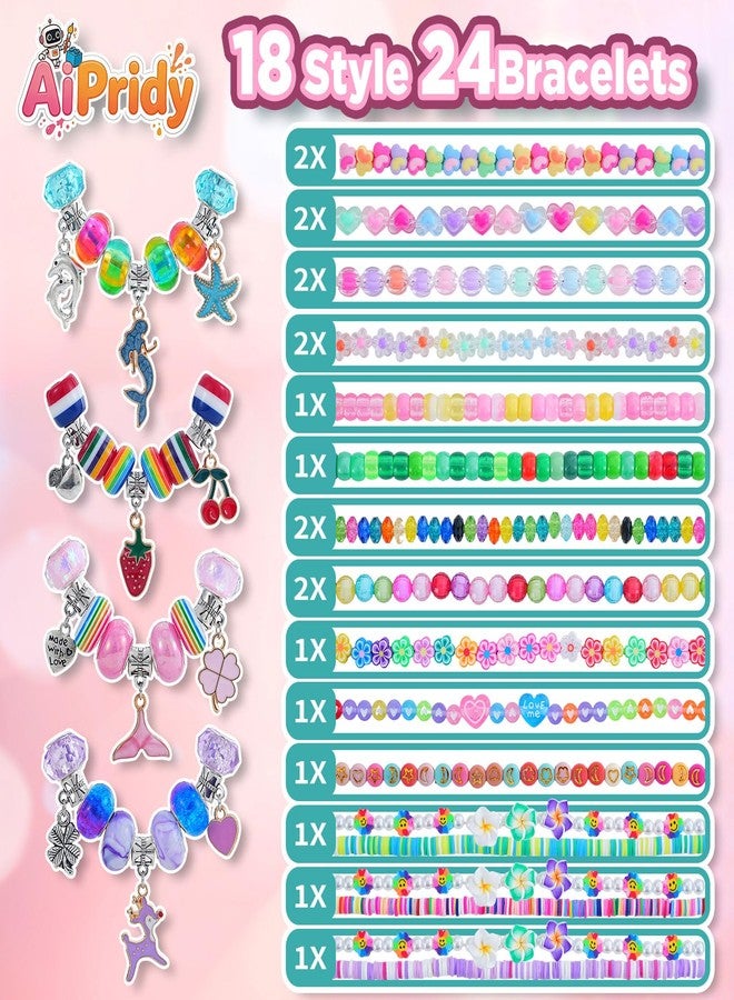AIPRIDY Creative Beading Kit, Charm Bracelet Jewelry Making Kit for Kids, 18 Styles, 24 Pack Bracelet Wands,Classroom Prizes,Goodie Bags Stuffers, Ages 4+ (Rose red) - Image 2