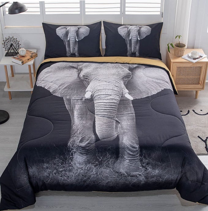 3D ELEPHANT COMFORTER SET ELEPHANT QUILT BLACK QUEEN BEDDING SET PERSONALIZED DESIGN QUILT SET FOR KIDS BOY COMFORTER WITH 2 PILLOWCASES MICROFIBER BLACK COMFORTER SET KIDS GIFT