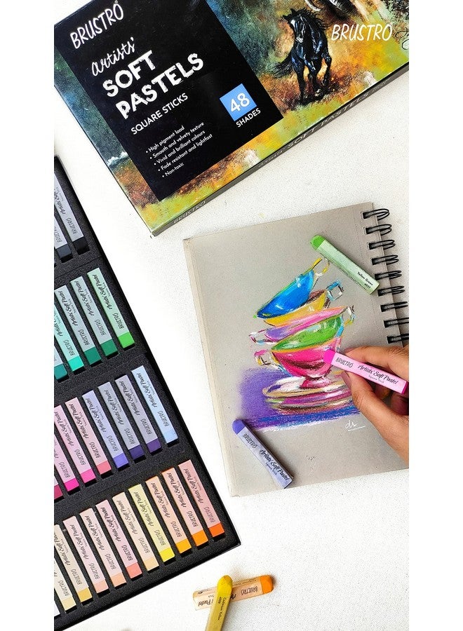 BRUSTRO Artist's Soft Pastels, Sticks - Set of 24 | Ideal for Layering, Blending, Scumbling, Vivid Colours, Intense Shades, Highly Pigmented, Fade Resistant Colors - Image 3