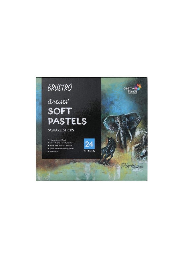 BRUSTRO Artist's Soft Pastels, Sticks - Set of 24 | Ideal for Layering, Blending, Scumbling, Vivid Colours, Intense Shades, Highly Pigmented, Fade Resistant Colors - Image 1