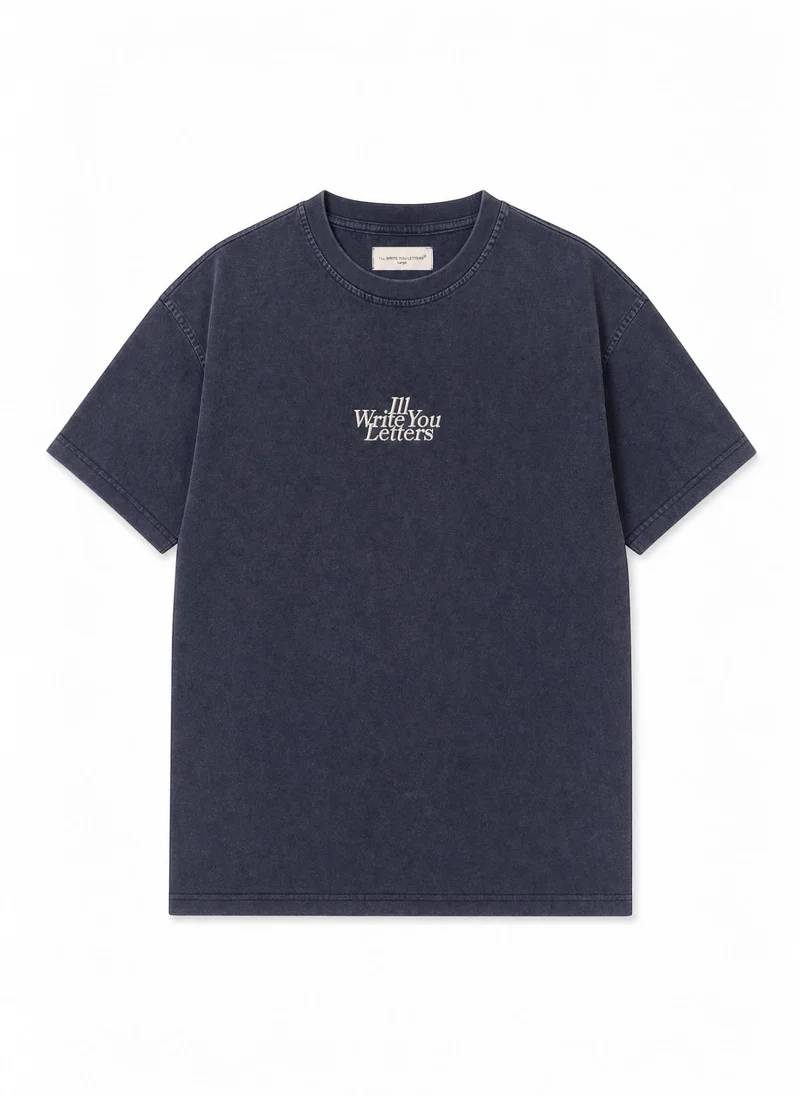 I'LL WRITE YOU LETTERS  Acid Wash Tee in Navy  | Best Price UAE