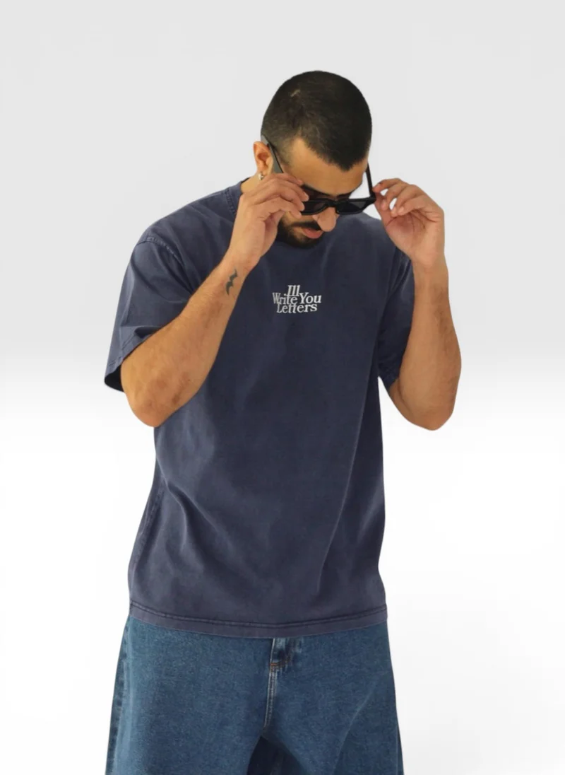 I'LL WRITE YOU LETTERS  Acid Wash Tee in Navy  | Best Price UAE