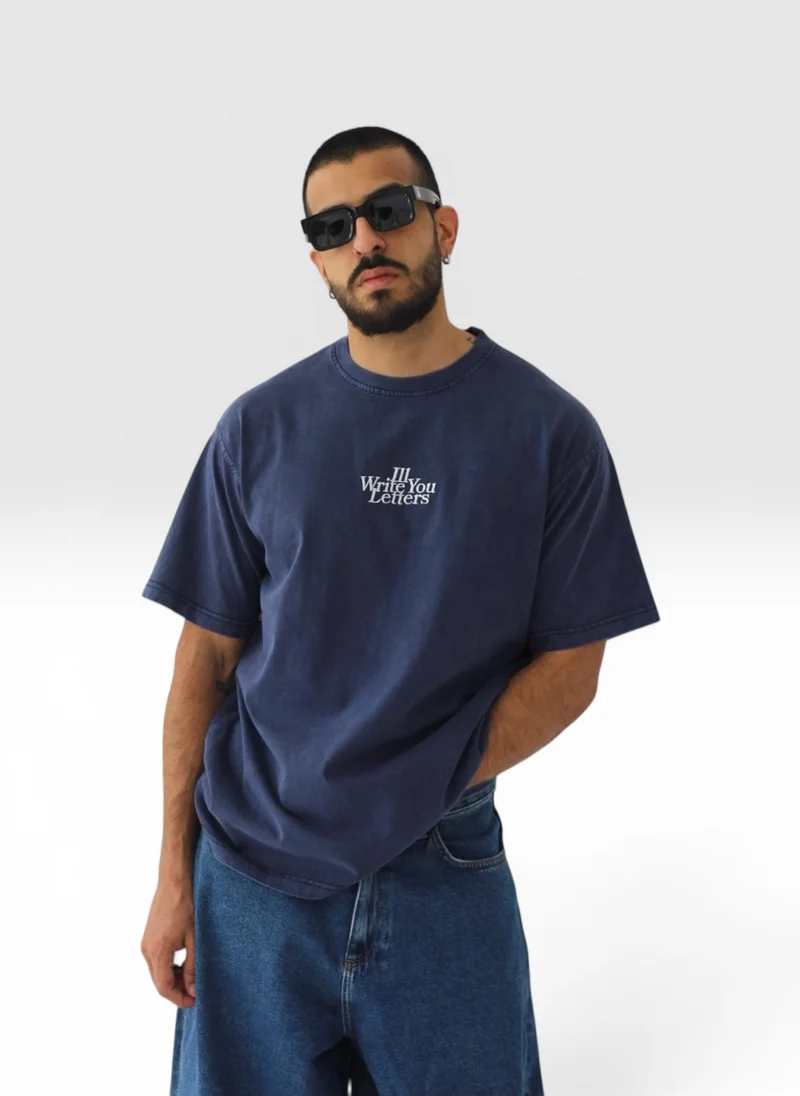 I'LL WRITE YOU LETTERS  Acid Wash Tee in Navy  | Best Price UAE