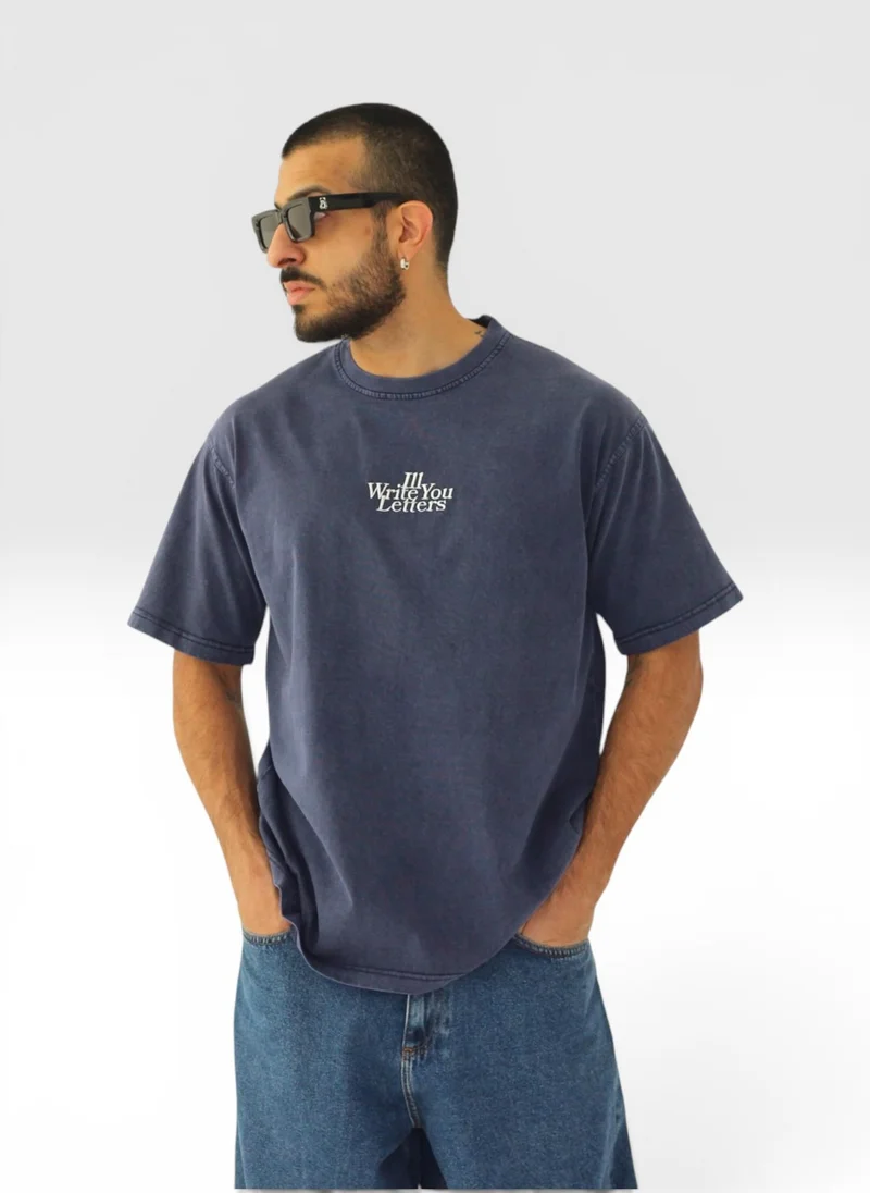 I'LL WRITE YOU LETTERS  Acid Wash Tee in Navy  | Best Price UAE