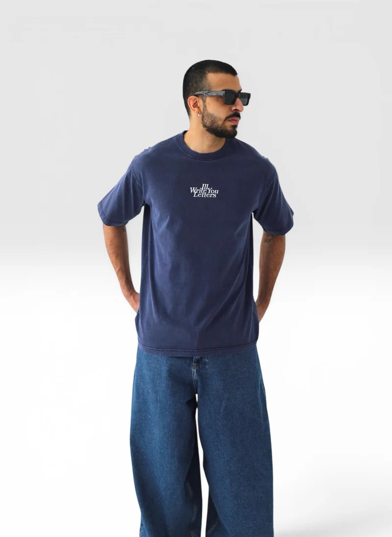 I'LL WRITE YOU LETTERS  Acid Wash Tee in Navy  | Best Price UAE