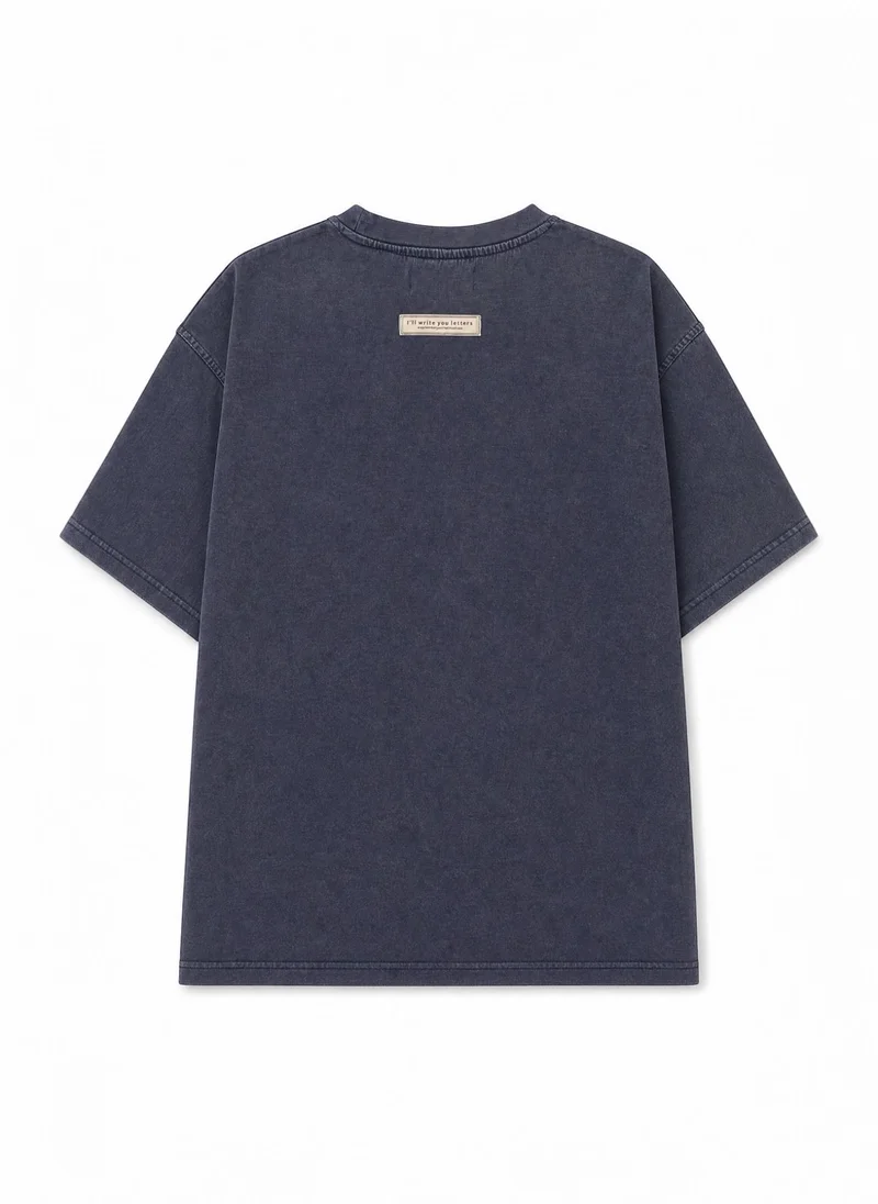 I'LL WRITE YOU LETTERS  Acid Wash Tee in Navy  | Best Price UAE