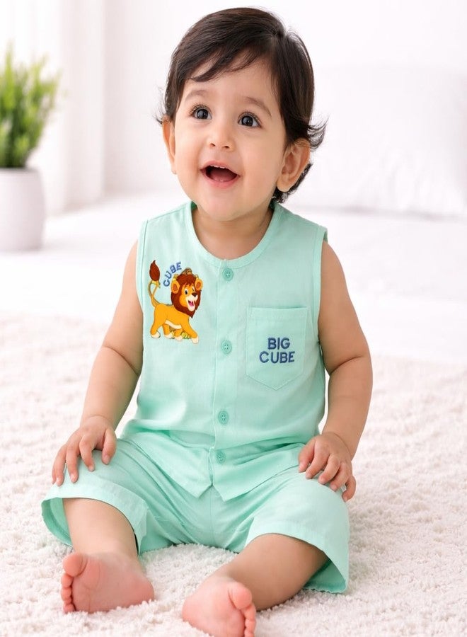 GIGAHERTZ Baby Cotton Jhabla Set for Boys & Girls (0–1 Years) | Sleeveless Shirt & Shorts Combo | Soft Breathable Summer Wear Infant Clothing | Newborn Dress Set (ORG/GRN/YLW, 0-3M) - Image 4