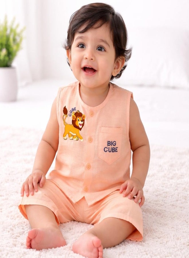 GIGAHERTZ Baby Cotton Jhabla Set for Boys & Girls (0–1 Years) | Sleeveless Shirt & Shorts Combo | Soft Breathable Summer Wear Infant Clothing | Newborn Dress Set (ORG/GRN/YLW, 0-3M) - Image 3