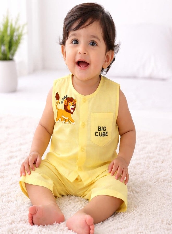 GIGAHERTZ Baby Cotton Jhabla Set for Boys & Girls (0–1 Years) | Sleeveless Shirt & Shorts Combo | Soft Breathable Summer Wear Infant Clothing | Newborn Dress Set (ORG/GRN/YLW, 0-3M) - Image 2