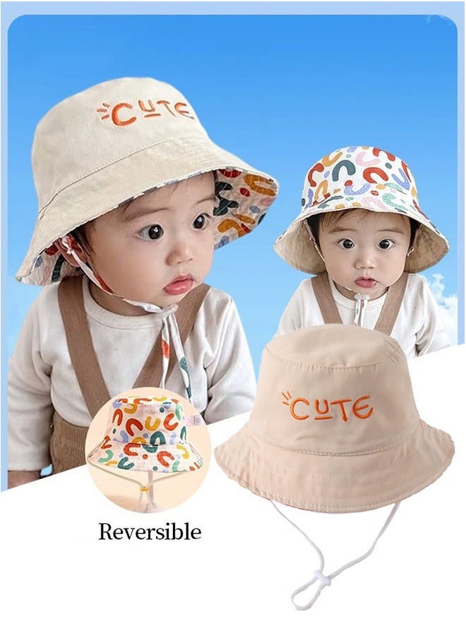 Children's Wide Brim Bucket Hat, Letter Embroidered Double Sided Kids Sun Cap , Summer Outdoor Children Sun Hat for Boys Girls - Image 1