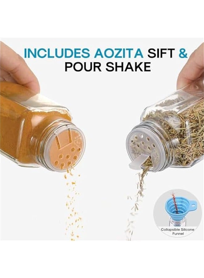 TRASSLE 12-Piece Glass Spice Jar Set with Label Stickers, 120ml/4oz Spice Container with Metal Cap & Pour Filter, Mark Pen/Silicone Collapsible Funnel Included  - Image 3