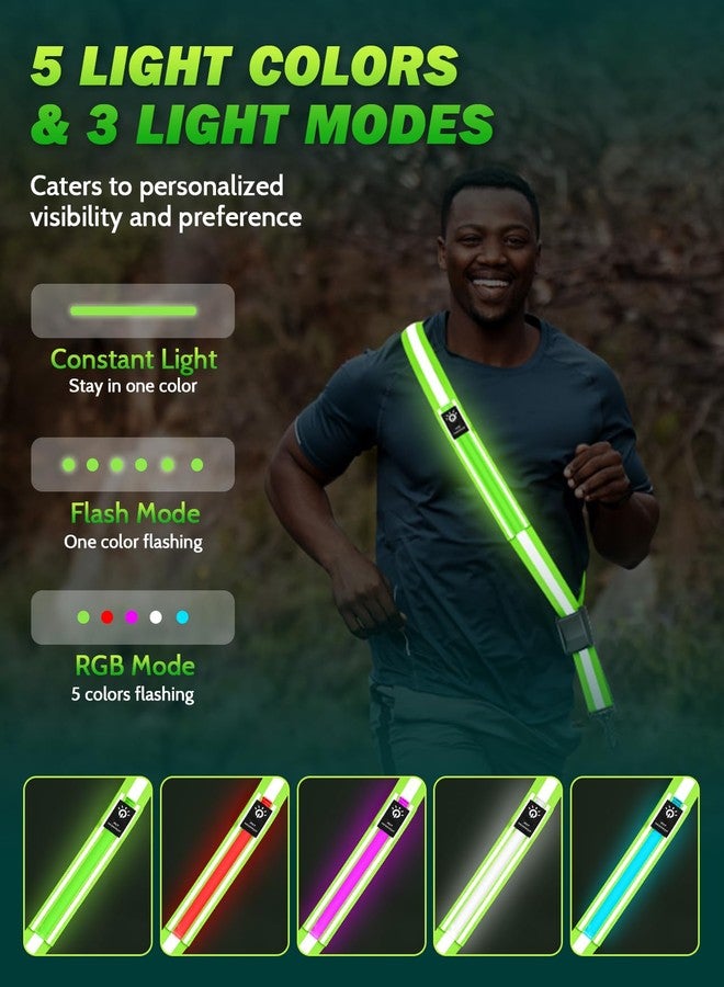 Fitense LED Reflective Belt Sash - 5 Lights Colors & 3 Light Modes High Visibility Night Safety Belt, Rechargeable Light Up Running Gear Adjustable Vest Straps for Runners Walkers Men Women - Image 2