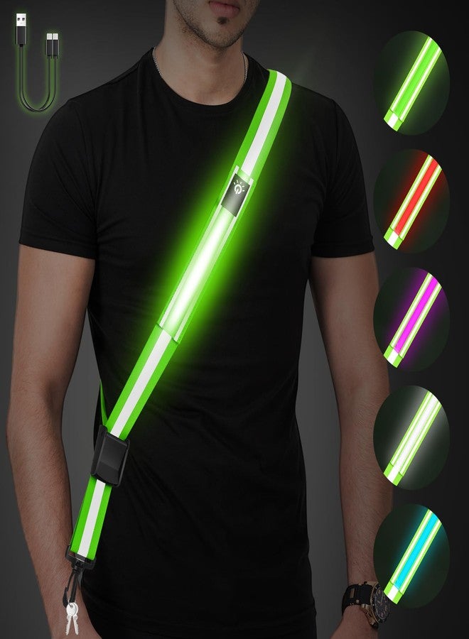 Fitense LED Reflective Belt Sash - 5 Lights Colors & 3 Light Modes High Visibility Night Safety Belt, Rechargeable Light Up Running Gear Adjustable Vest Straps for Runners Walkers Men Women - Image 1