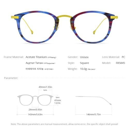 FONEX Acetate Titanium Glasses Frame Men Square Eyeglasses Women Vintage Optical Eyewear F85786 (F85845 Silver, Clear) - Image 3