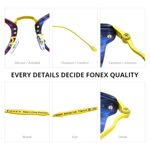 FONEX Acetate Titanium Glasses Frame Men Square Eyeglasses Women Vintage Optical Eyewear F85786 (F85845 Silver, Clear) - Image 4